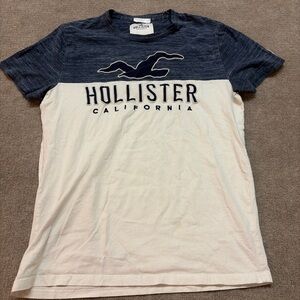 Hollister California Logo Applique Tee Navy/White Colorblock Sleeve Logo S 0494